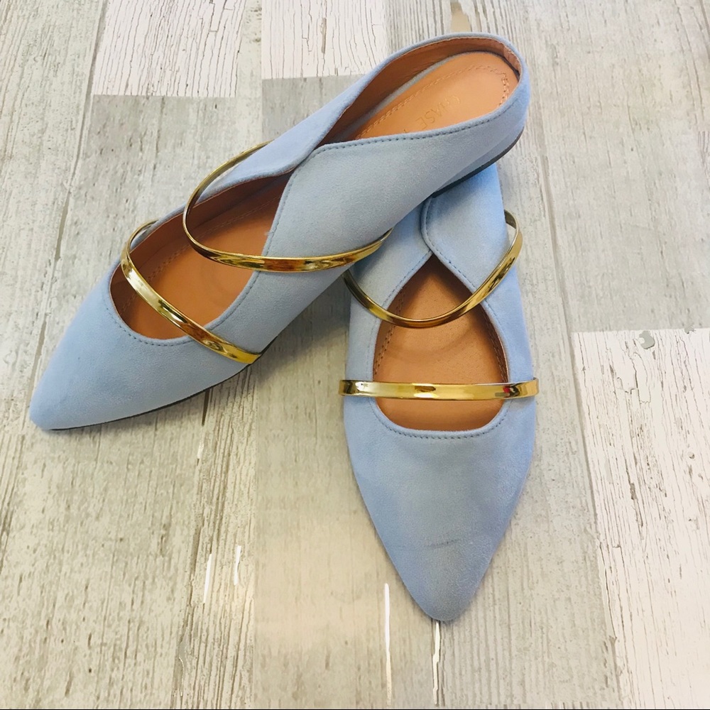 ⭐️ WOMENS Pointy Toe POWDER BLUE Suede Flat - Picture 2 of 4